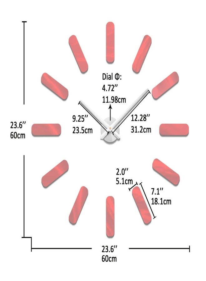 VANGOLD Frameless Wall Clock, 3D Modern Trend Wall Clocks for Living Room Decor, DIY Large Wall Clock Easy to Install Silent and Size Adjustable, Suitable for Kitchen, Farmhouse, Bedroom (Red) - Image 3